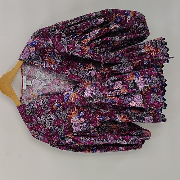 Kika Vargas Target purple floral wrap top puff sleeve rick rack trim size small - Picture 1 of 7
